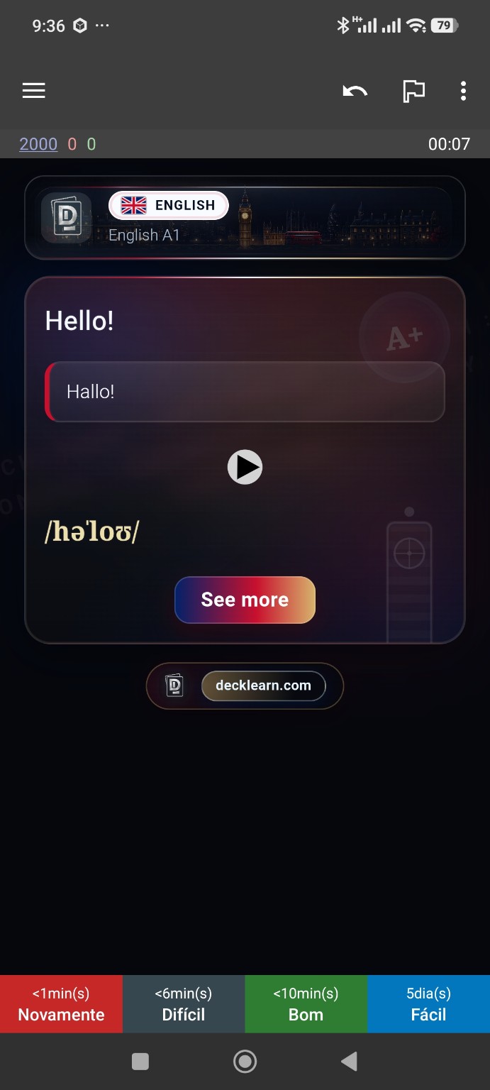 DeckLearn-Englisch-Karte mit deutscher Übersetzung, Audio und Aussprache